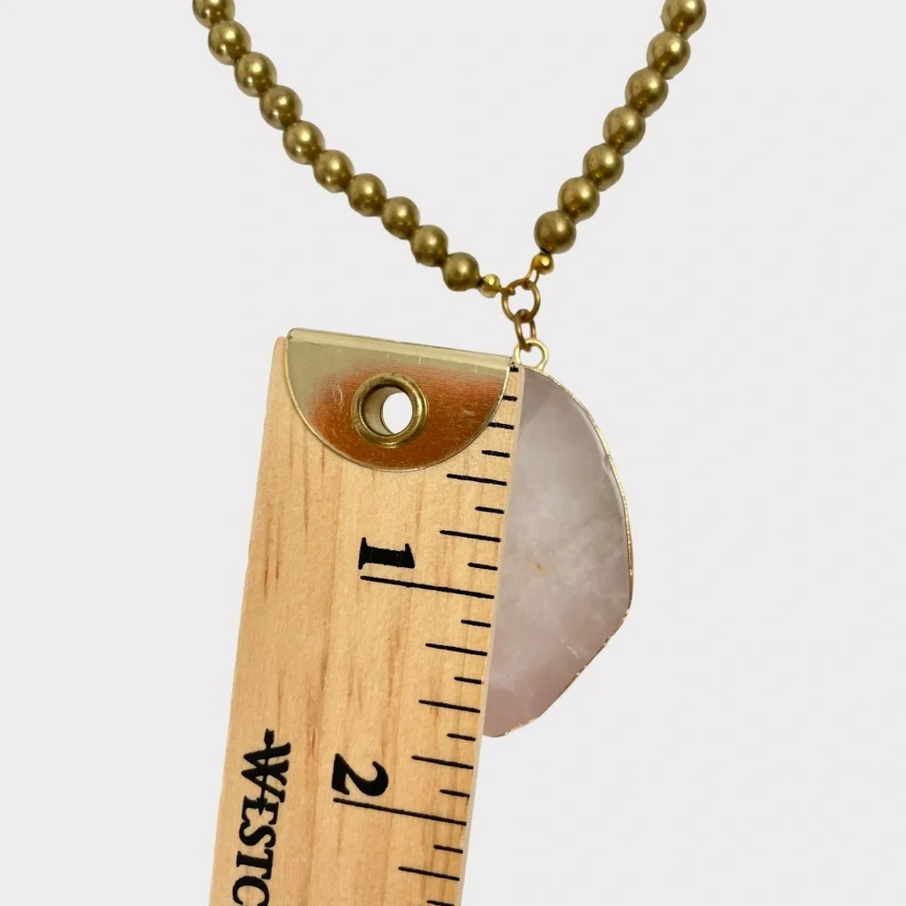 Pink Agate Slice Pendant Gold Rim Beaded‎ Necklace Creative Co-Op